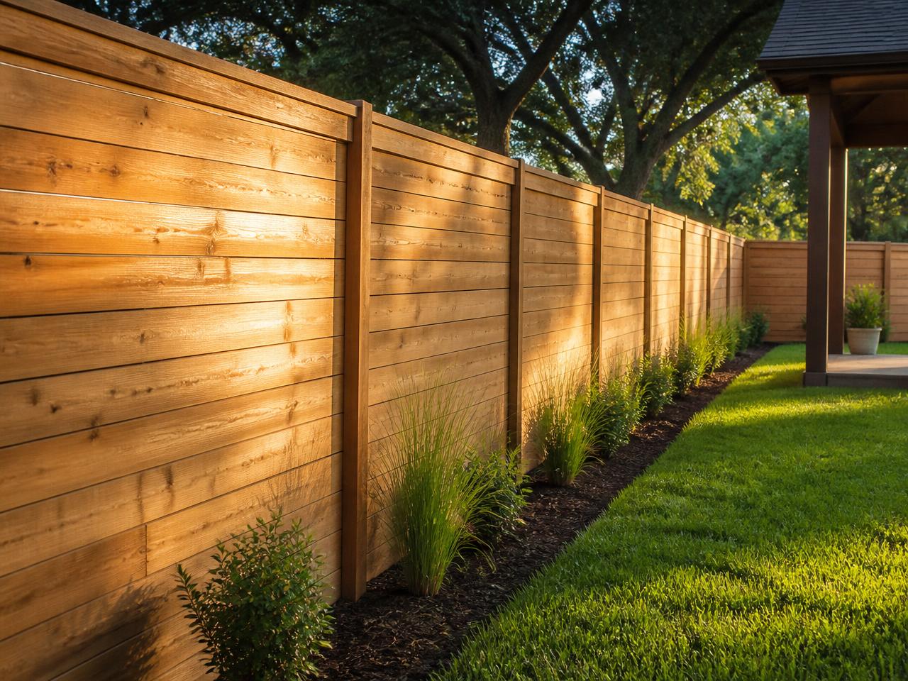 New cedar privacy fence in a Texas backyard