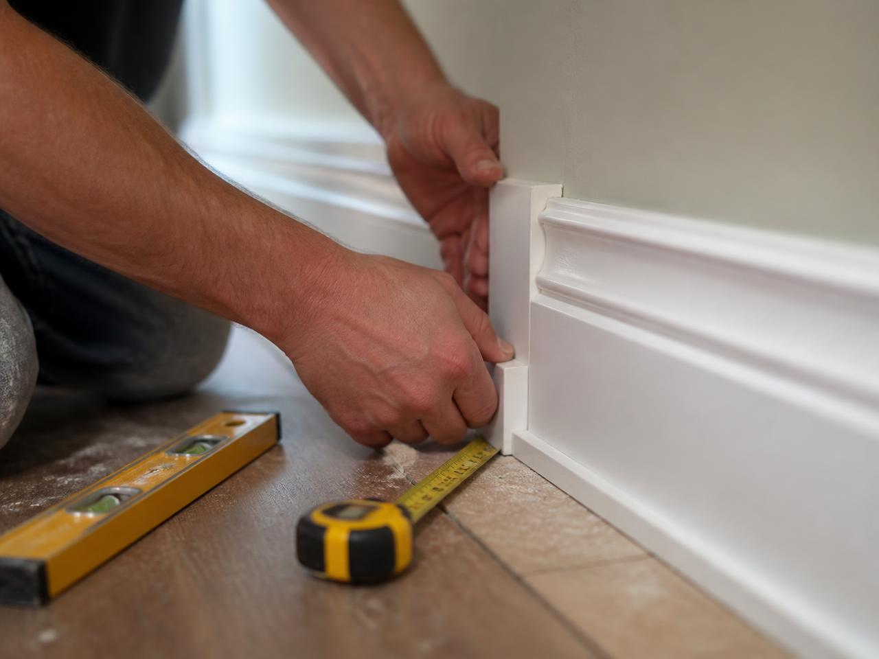 Craftsman installing precision trim carpentry